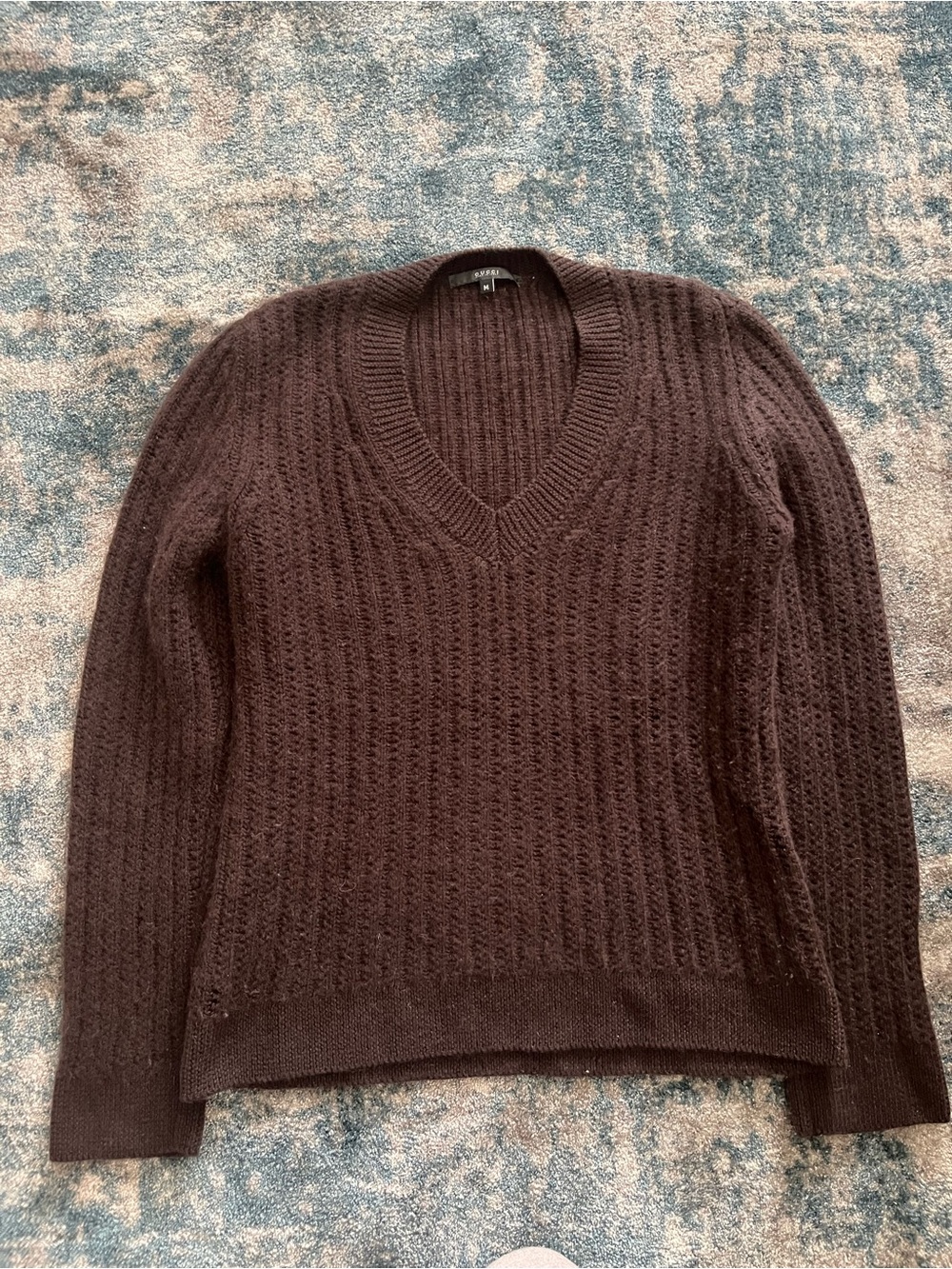 Gucci Men's V-Neck Cashmere Mohair Sweater in Chocolate Brown